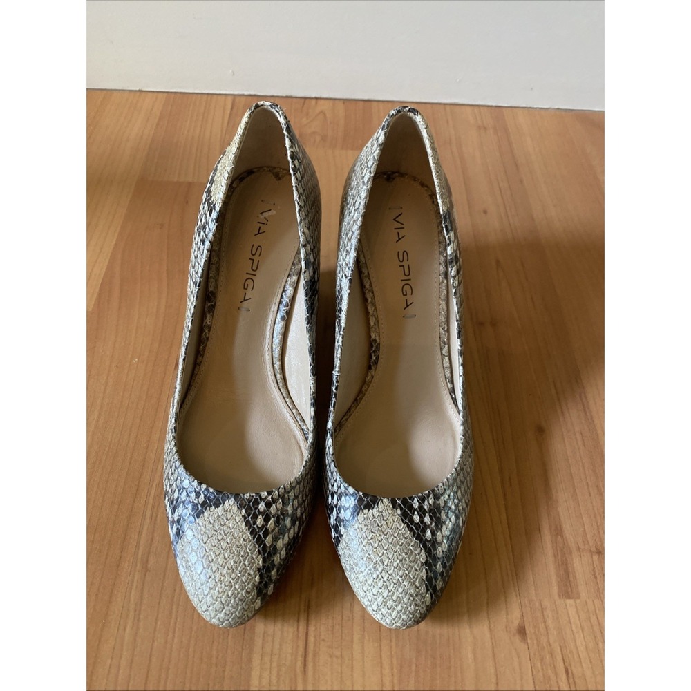 Via Spiga Womens Pump Size 6.5 Leather Wedge Heel Snakeskin Dress Shoes - Picture 5 of 11